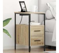 Ziaphsol Modern Scandinavian Oak Bedside Cabinet with Drawer and Charging Station 30 x 48 x 61 cm Rustic Wood and Steel Finish Bedroom Furniture for Organized Living and Versatile Decor