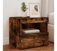Ziaphsol Modern Scandinavian Oak Fumed Finish Bedside Table with LED Lights 50x40x45cm for Bedroom Living Room with Storage Drawer and USB Power