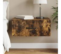 Ziaphsol Modern Scandinavian Wall-Mounted Nightstand in Smoked Oak Finish 49 x 34.5 x 20 cm with Drawer and Open Shelf for Bedroom, Living Room Or Guest Space