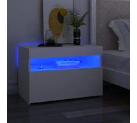 Ziaphsol Modern Scandinavian White Bedside Table with LED Lights 60x35x40 cm Wooden Nightstand for Bedroom Living Room Durable MDF and Chêne Finish