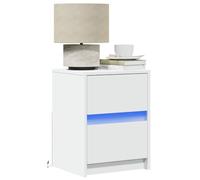 Ziaphsol Modern Scandinavian White Wooden Bedside Table with LED Lights and Drawer for Bedroom Or Living Room with Storage, Durable MDF and Metal Finish, Suitable for Adult Or Child Use