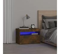 Ziaphsol Modern Scandinavian Wooden Bedside Table with RGB LED Lights 60x35x40 cm for Bedroom Living Room Nightstand Storage Furniture