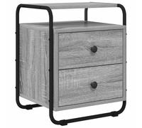 Ziaphsol Modern Sonoma Grey Bedside Table with Wooden Engineering Finish and Steel Frame 40x36.5x50cm for Bedroom Lounge with Spacious Drawers and Metal Knobs