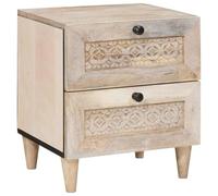Ziaphsol Modern White Bedside Table 40 x 33 x 46 cm Solid Acacia Wood with Two Drawers for Bedroom Nightstand Or Small Space Storage in Scandinavian Rustic Style