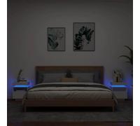 Ziaphsol Modern White Bedside Tables with RGB LED Lights 2 pcs 40x39x48.5 cm Durable Wood Nightstands with Storage for Bedroom Living Room Dresser Furniture