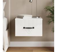 Ziaphsol Modern White Glossy Wall-Mounted Bedside Table 34.5 x 33 x 20 cm with Drawer and Open Storage for Bedroom Living Room Dormitory Bedroom Furniture