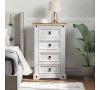 Ziaphsol Modern White Pin Solid Wood Bedside Table 53 x 39 x 84 cm with Two Drawers for Bedroom Lounge Dormitory Home Decor