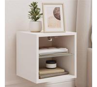 Ziaphsol Modern White Wall-Mounted TV Cabinet with RGB LED Lights 30x28.5x30 cm Durable MDF Wood with Glass Shelf for Living Room Bedroom Lounge and Versatile Use