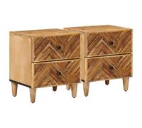 Ziaphsol Modern Wooden Bedside Table Set of 2 in Rich Brown Mango Wood with Elegant Brass Handles, Compact Design Measuring 40 x 33.5 x 46 cm, Ideal for Bedroom, Living Room, Or Dormitory