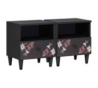 Ziaphsol Modern Wooden Bedside Table with Drawer 2 pcs in Brown 40 x 33 x 46 cm Versatile nightstand with Floral Motif and Brass Handles Suitable for Bedroom, Living Room, Or Small Apartment Decor