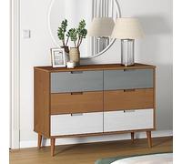 Ziaphsol Molde Armoire à tiroirs en pin massif laqué UV, 113 x 40 x 80 cm, marron, 6 tiroirs pour espace de rangement dans la chambre à coucher, le salon, le couloir, le couloir