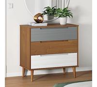 Ziaphsol MOLDE Armoire à tiroirs marron en pin massif avec vernis UV 80 x 40 x 80 cm, 3 tiroirs, espace de rangement pour chambre à coucher, salon, couloir et bureau