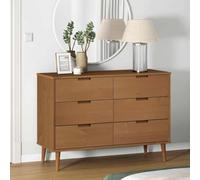 Ziaphsol Molde Armoire à tiroirs marron en pin massif laqué UV 113 x 40 x 80 cm 6 tiroirs pour espace de rangement dans le salon, le couloir, le bureau