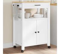 Ziaphsol Monza Chariot de cuisine en bois massif de pin 60 x 40 x 88,5 cm, blanc et marron ciré, avec tiroir, étagère, roulettes et frein pour cuisine, salle à manger et rangement peu encombrant