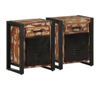 Ziaphsol Multicolored Solid Mango Wood Bedside Tables Set of 2 Durable Bedroom Furniture with Stable Top and Sturdy Iron Legs Ideal for Modern Vintage Bedroom Decor and Functional Storage Solutions