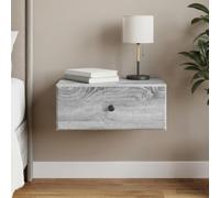 Ziaphsol Mural Nightstand Sonoma Gray 49x34.5x20cm with Drawer and Open Shelf Modern Scandinavian Wood Metal Bedroom Storage Furniture for Adult Child Dorm Room