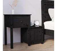 Ziaphsol Nightstand in Black Wood 79.5x38x65.5 cm Solid Pine Bedroom Side Table with Drawer and Storage Compartment for Living Room and Bedroom Decor