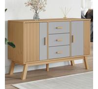 Ziaphsol Olden - Buffet gris et marron - 114 x 43 x 73,5 cm - Pin massif - Avec 3 tiroirs, 2 portes - Design scandinave - Espace de rangement robuste pour salon, couloir