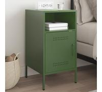 Ziaphsol Olive Green Industrial Metal Bedside Table 36x39x68 cm with Storage Shelf and Adjustable Feet for Bedroom Or Lounge Decor
