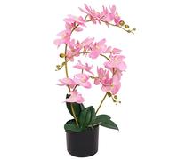 Ziaphsol Orchidée artificielle avec pot de 65 cm, rose, décoration réaliste pour salon, bureau, 21 fleurs, 4 feuilles en polyester et plastique