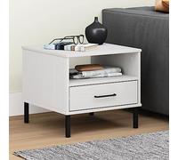 Ziaphsol Oslo Table de chevet en pin massif avec pieds en métal, 50 x 50 x 45 cm, 1 tiroir, style industriel, pour chambre à coucher, salon