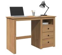 Ziaphsol Panama Bureau en pin massif avec finition cire de miel, 112 x 45 x 75 cm, 3 tiroirs, compartiment et support mural pour bureau à domicile, bureau et petits espaces