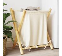 Ziaphsol Panier à linge blanc crème 45 x 55 x 63,5 cm en bambou, pliable avec poignée de transport, insert en tissu respirant, boîte à linge pour linge sale, rangement dans la salle de bain, chambre à