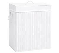 Ziaphsol Panier à linge en bambou avec 2 compartiments, blanc, 100 l, sac en tissu amovible, panier à linge pliable avec poignées pour salle de bain, chambre à coucher, buanderie, ordre et transport