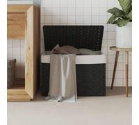 Ziaphsol Panier à Linge Pliable avec Couvercle Noir 55,5x35x34 cm en résine tressée, Sac intérieur Amovible, Rangement Pratique pour buanderie, Chambre ou Salle de Bain, léger et Facile à Transporter