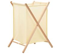 Ziaphsol Panier à linge pliable en bois de cèdre et tissu beige 42 x 41 x 64 cm, avec poignée de transport, sac à linge amovible, pour le rangement et l'ordre du linge sale