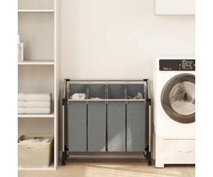 Ziaphsol Panier à Linge Roulant avec 4 Compartiments Gris en Acier Robuste et Sacs en Tissu Non tissé, idéal pour Rangement, tri et Transport de vêtements