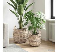 Ziaphsol Panier à Plantes avec Stockage 2 pièces Gris Naturel en rotin kubu tressé pour intérieur extérieur décoration Maison Jardin Salon Chambre entrée Cuisine Salle Bain