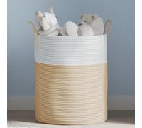 Ziaphsol Panier de rangement beige et blanc en coton tressé 38 x 46 cm Design pliable avec poignées pour linge, jouets et salon