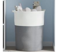 Ziaphsol Panier de rangement gris blanc coton polyester tressé design pliable Ø49 x 65 cm 2 poignées pour l'ordre dans le salon, la chambre à coucher, la salle de bain, la chambre d'enfant