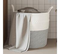 Ziaphsol Panier de rangement gris blanc en coton tressé Ø 43 x 38 cm design pliable avec poignées pour linge, jouets, rangement dans le salon, la chambre à coucher, la salle de bain