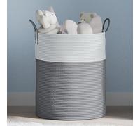 Ziaphsol Panier de rangement gris blanc tressé coton polyester 38 x 46 cm design pliable pliable avec poignées organiseur d'ordre pour salon, chambre à coucher, salle de bain, chambre d'enfant
