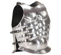 Ziaphsol Panzer de poitrine de soldat romain Kurass Réplique en acier et cuir épaisseur 18 mm, argent poli, 42 x 32 x 54 cm, sangles réglables pour LARP, cosplay, théâtre et exposition