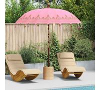 Ziaphsol Parasol balinais Rose en Coton, Bois Massif et Bambou, 215 x 215 x 260 cm, ombrage Rond pour Jardin terrasse Patio, décoration Artisanale avec clochettes et Pampilles