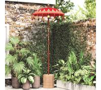 Ziaphsol Parasol balinais Rouge 125 x 125 x 260 cm en Coton et Bambou, mât en Bois sculpté à la Main, Ombre décorative pour Jardin terrasse Balcon Plage Piscine extérieur Patio Cour