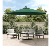 Ziaphsol Parasol de Jardin inclinable avec lumières LED solaires 350 cm en Polyester Vert, mât en métal Robuste, Base croisée, Protection UV, Facile à Ouvrir et Fermer