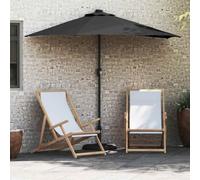 Ziaphsol Parasol de jardin noir 294 x 150 x 223 cm, protection UV, polyester et acier, avec LED solaires, manivelle, pliable pour terrasse et jardin