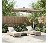 Ziaphsol Parasol de Jardin Taupe avec lumières LED solaires, Voile Polyester 160 GSM, Base lestée 40 kg, mât 3,8 cm, Inclinaison Multi-Angle, Protection UV pour terrasse et Patio