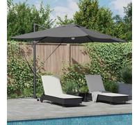 Ziaphsol Parasol déporté Anthracite en Polyester et Aluminium 351 x 250 x 253 cm, inclinable pivotant, manivelle Manuelle, Bandes LED solaires pour Jardin terrasse Piscine extérieur