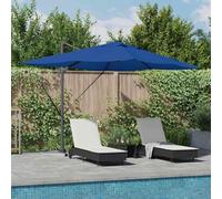 Ziaphsol Parasol déporté Azur 352 x 251 x 265 cm en Polyester et Aluminium, inclinable avec manivelle et Bandes LED solaires, pour Jardin terrasse Balcon Piscine extérieur