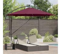 Ziaphsol Parasol déporté Bordeaux 294 x 294 x 248 cm, Polyester et Aluminium, Rotation 360 degrés, LED solaires, manivelle, inclinable, Protection Soleil UV pour Jardin terrasse Balcon extérieur