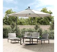 Ziaphsol Parasol déporté de Jardin en mât métallique avec 24 LED solaires, Toile Polyester Anti UV, Base croisée 100 x 100 cm, manivelle, inclinable pour terrasse Balcon Patio extérieur Sable