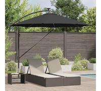 Ziaphsol Parasol déporté Noir 294 x 294 x 248 cm en Polyester et Aluminium, inclinable avec manivelle, Rotation 360 degrés, Bandes LED solaires pour Jardin, terrasse, Balcon, Patio, extérieur
