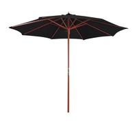 Ziaphsol Parasol élégant avec mât en bois robuste, 300 x 258 cm, noir, protection UV pour terrasse et jardin, mécanisme à manivelle simple, idéal pour les heures de détente en plein air