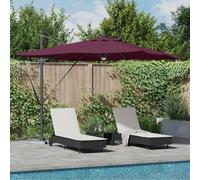 Ziaphsol Parasol Roma Rouge rectangulaire 286 x 284 x 270 cm Aluminium et Polyester, inclinable, Rotation 360 degrés, manivelle, LED Solaire, pour Jardin terrasse Balcon Patio extérieur