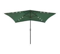 Ziaphsol Parasol vert avec 18 LED solaires rectangulaires, 2 x 3 m, protection UV, polyester, fonction basculante, pour jardin, terrasse et balcon, mât en acier revêtu par pulvérisation